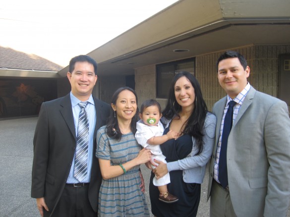 With our new godson Sebastian & his parents Alexis & Aaron (Roxy's godparents)