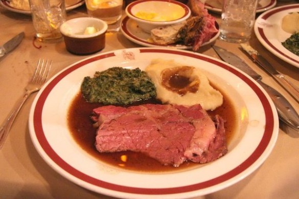 House of Prime Rib cut with mashed potatoes and creamed spinach
