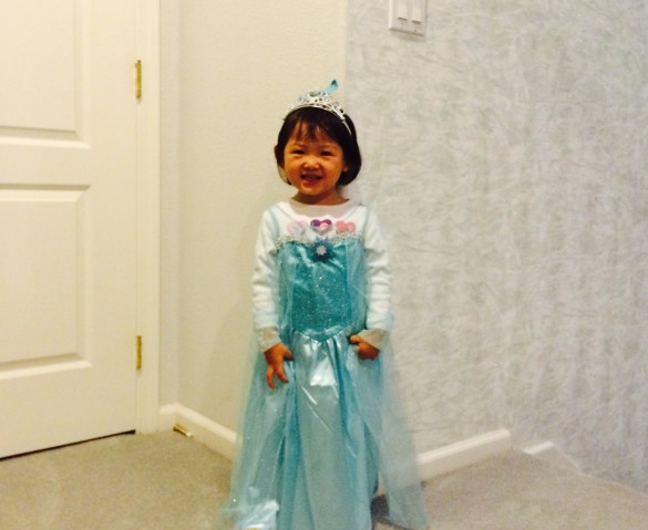 Roxy dressed as Elsa from Frozen on her 1st Halloween