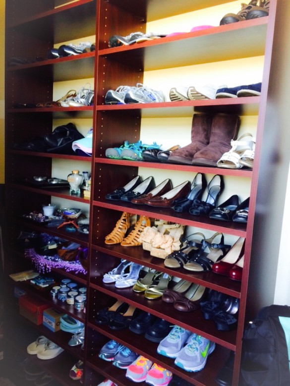 We put in custom closets. Here is my wall of shoes. 