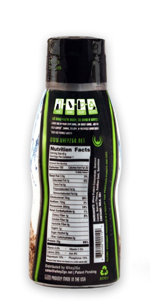 Back of Whey To Go Bottle With Nutrition Information