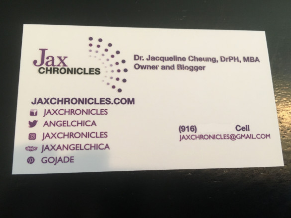 The front of my new Jax Chronicles business cards