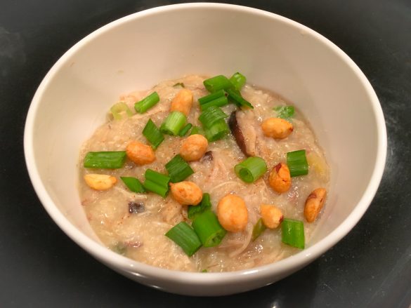 Instant Pot Chicken Congee topped with Green Onion & Peanuts