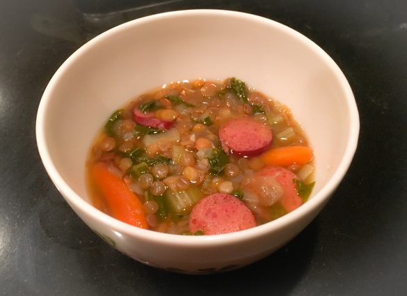 Instant Pot Lentil Kale Stew With Turkey Kielbasa
